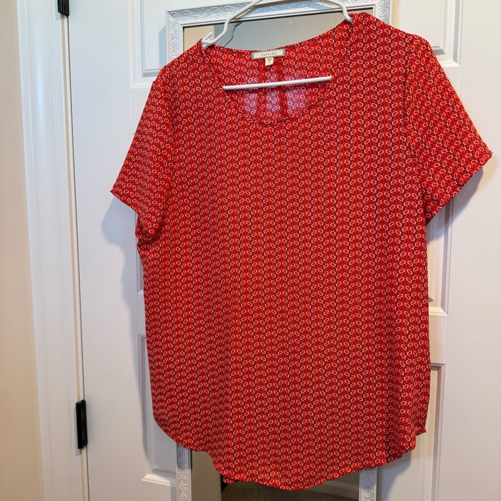 Pleione women’s short sleeve blouse red chain link pattern size medium